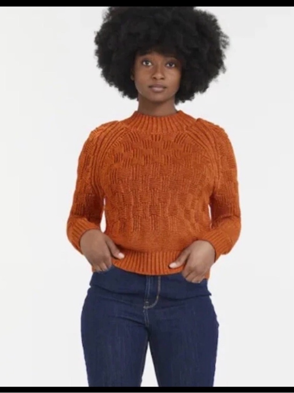 Prana Rust Orange Textured Knit Turtleneck Sweater